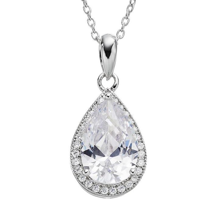 Cubic Zirconia Sterling Silver Teardrop Halo Pendant Necklace, Women's, Size: 18, Grey