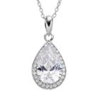 Cubic Zirconia Sterling Silver Teardrop Halo Pendant Necklace, Women's, Size: 18, Grey