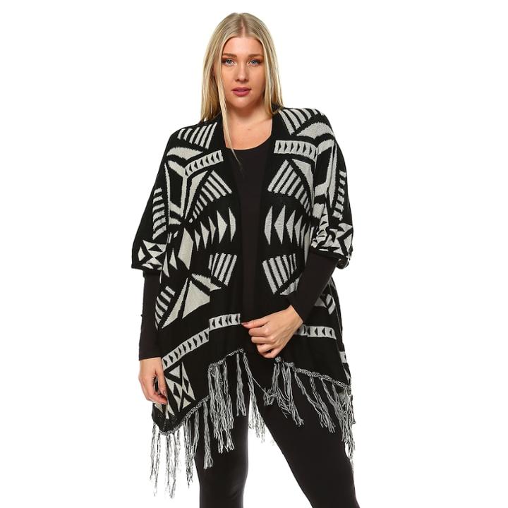 Plus Size White Mark Aztec-print Cardigan, Women's, Black