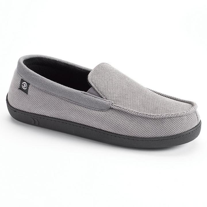 Isotoner Men's Corduroy Gel Memory Foam Boater Slippers, Size: Large, Med Grey