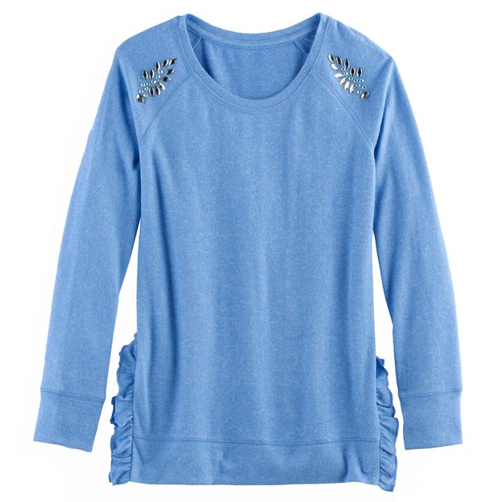 Girls 7-16 & Plus Size So&reg; Ruffle Sweater, Size: 20 1/2, Blue (navy)
