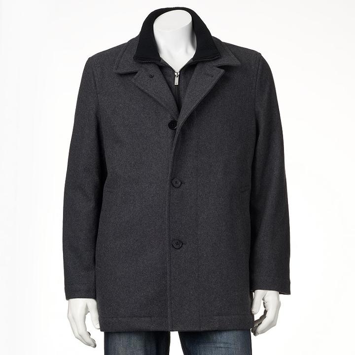 Men's Haggar&reg; Classic-fit Quilted Melton Wool Blend Double-collar Jacket, Size: Small, Dark Grey
