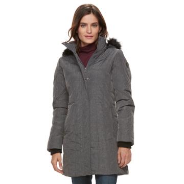 Women's Weathercast Hooded Faux-fur Trim Walker Jacket, Size: Xl, Grey
