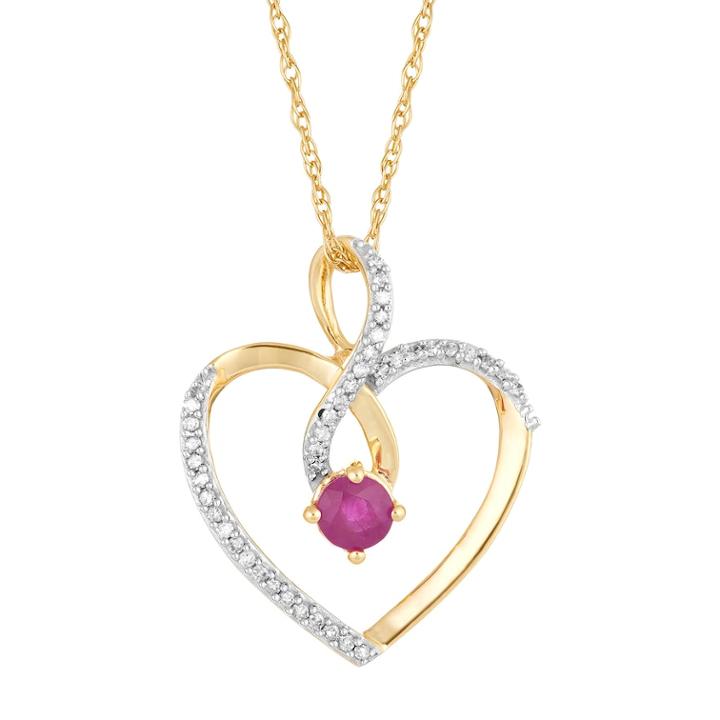 10k Gold Ruby & 1/8 Carat T.w. Diamond Infinity Heart Pendant Necklace, Women's, Size: 18, Red