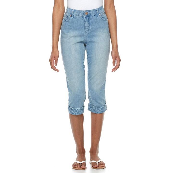 Petite Gloria Vanderbilt Jordyn Embellished Cuffed Capri Jeans, Women's, Size: 8 Petite, Med Blue