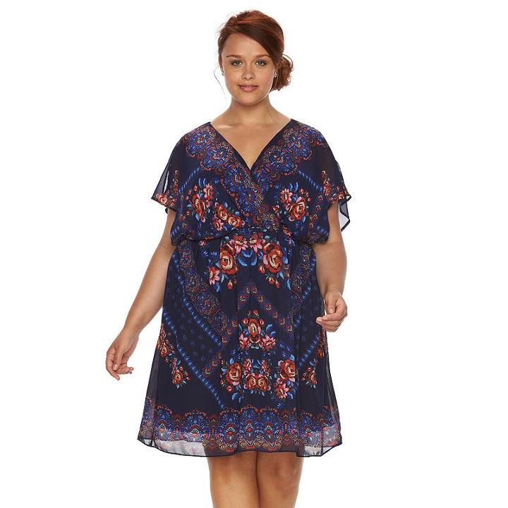 Plus Size Chaya Floral Chiffon Dress, Women's, Size: 14 W, Blue (navy)