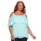 Plus Size Design 365 Embroidered Cold-shoulder Top, Women's, Size: 3xl, Brt Green