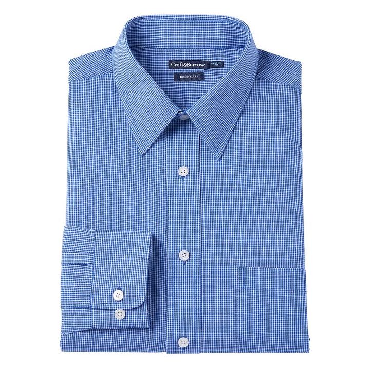 Big & Tall Croft & Barrow&reg; Solid Broadcloth Point-collar Dress Shirt, Men's, Size: 17.5 36/7t, Blue