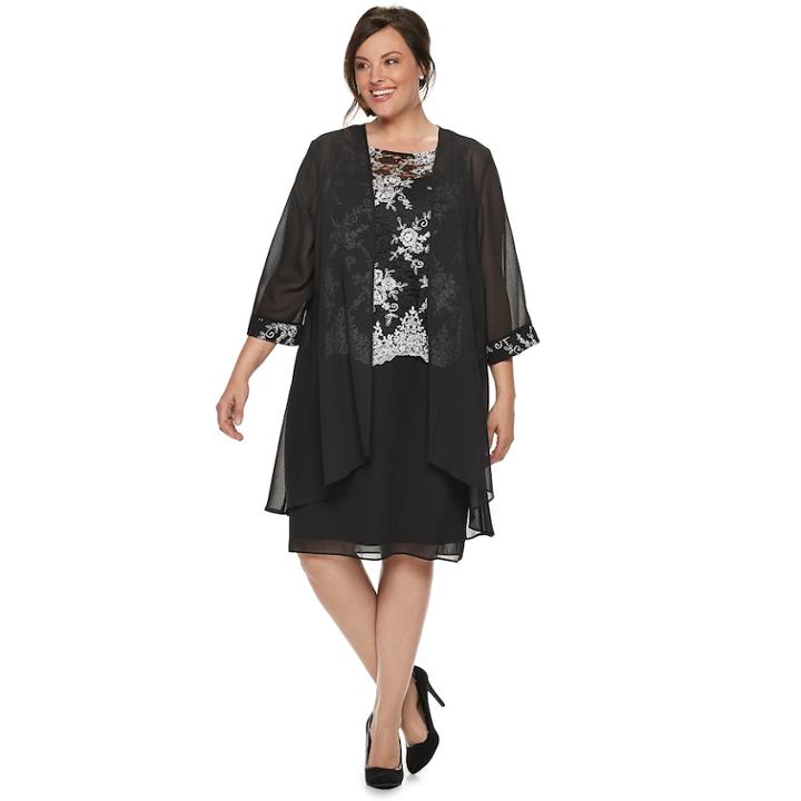 Plus Size Le Bos Sequin Dress & Jacket Set, Women's, Size: 14 W, Oxford