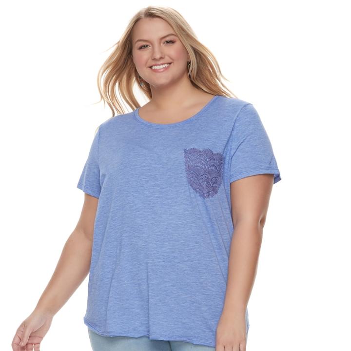 Juniors' Plus Size So&reg; Crochet Pocket Tee, Teens, Size: 3xl, Med Blue