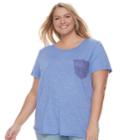 Juniors' Plus Size So&reg; Crochet Pocket Tee, Teens, Size: 3xl, Med Blue