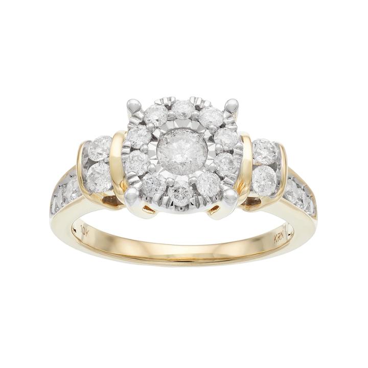 10k Gold 1 Carat T.w. Diamond Flower Engagement Ring, Women's, Size: 7, White