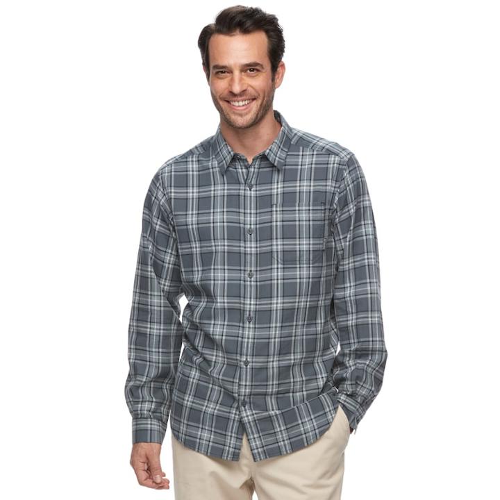 Big & Tall Columbia Hardy Ridge Classic-fit Plaid Button-down Shirt, Men's, Size: L Tall, Grey (charcoal)