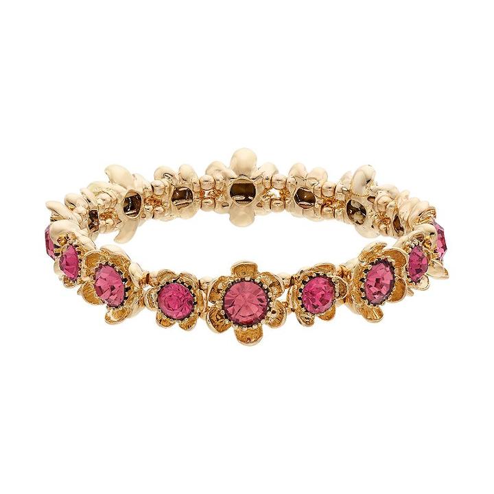 Napier Simulated Crystal Flower Stretch Bracelet, Women's, Pink