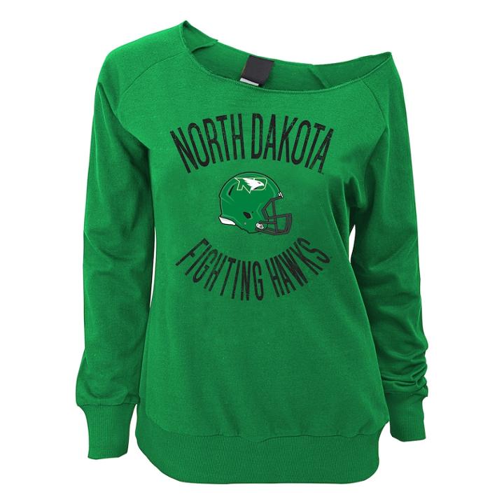 Juniors' North Dakota Fighting Hawks Flashdance Slouch Crewneck, Teens, Size: Medium, Green