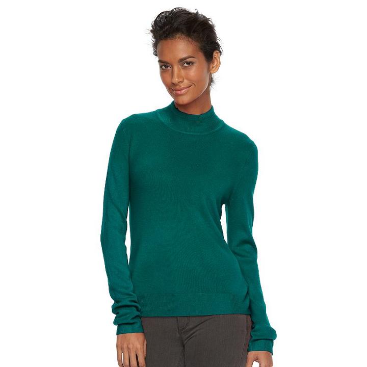 Petite Napa Valley Mockneck Sweater, Women's, Size: L Petite, Med Blue