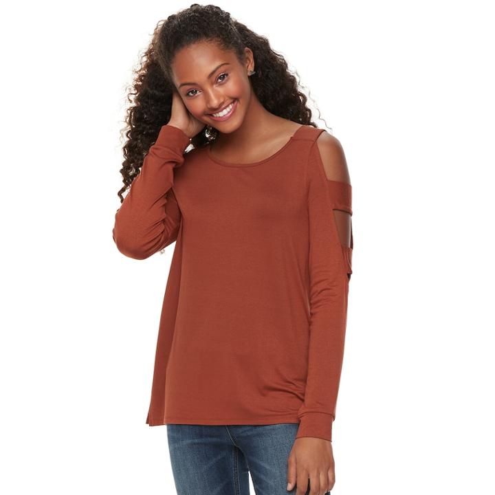 Juniors' Pink Republic Ladder Sleeve Cold-shoulder Top, Teens, Size: Xl, Orange