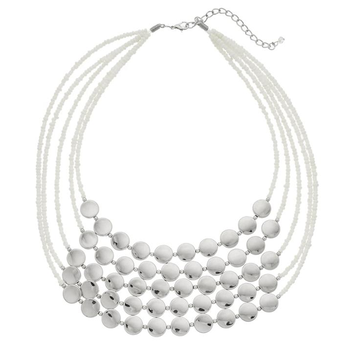 White Bead Multi Strand Statement Necklace, Women's