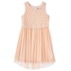 Girls 7-16 Three Pink Hearts Textured Bodice Pleated Tulle Dress, Girl's, Size: 8, Light Pink