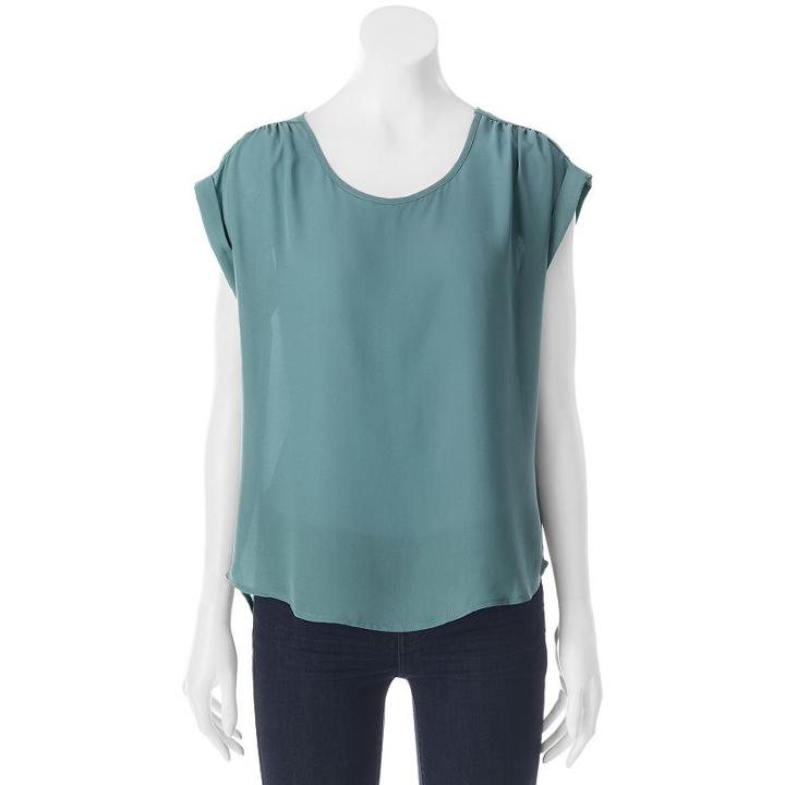 Juniors' Pink Rose Cap Sleeve Woven Top, Girl's, Size: Medium, Green Oth