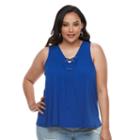 Plus Size Jennifer Lopez Lace-up Tank Top, Women's, Size: 2xl, Blue