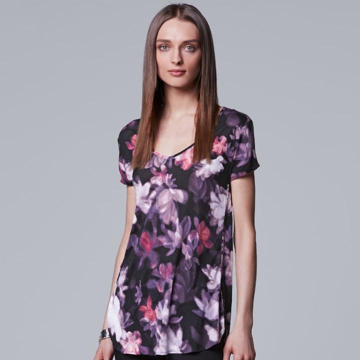 Women's Simply Vera Vera Wang Printed V-neck Tee, Size: Xs, Black