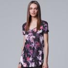 Women's Simply Vera Vera Wang Printed V-neck Tee, Size: Xs, Black