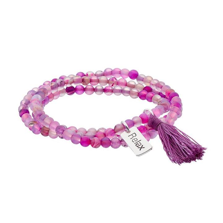 Healing Stone Amethyst Bead & Relax Charm Wrap Bracelet, Women's, Purple