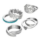 Teal Stone, Filigree, Leaf & Teardrop Ring Set, Women's, Size: 7, Silver
