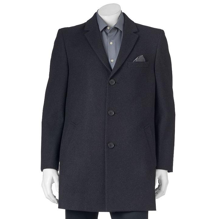 Men's Nick Dunn Modern-fit Wool-blend Top Coat, Size: 42, Dark Grey