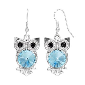 Illuminaire Crystal Silver-plated Owl Drop Earrings - Made With Swarovski Crystals, Women's, Blue