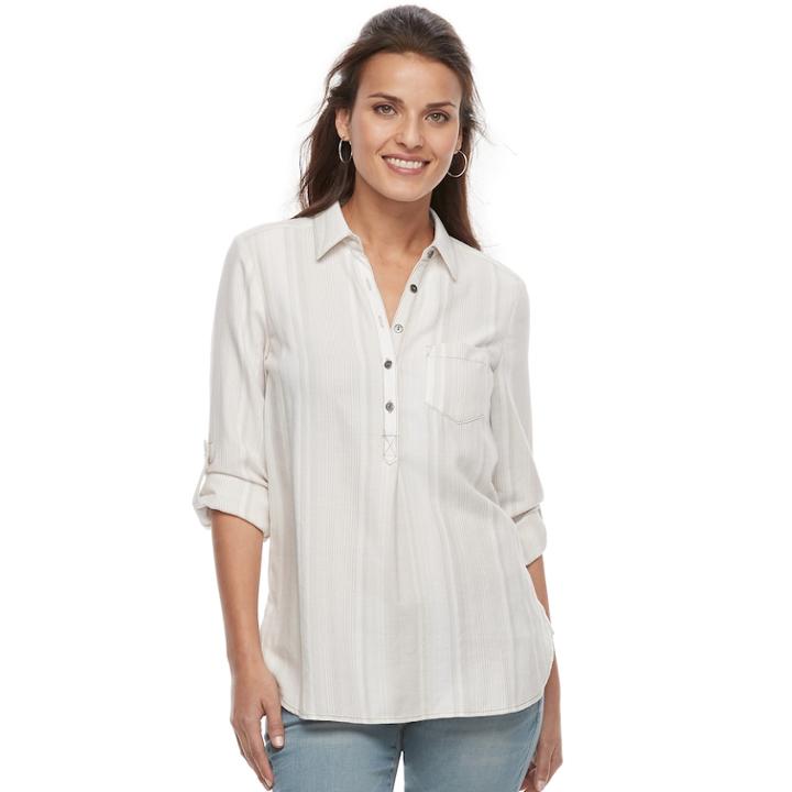 Petite Sonoma Goods For Life&trade; Button Printed Shirt, Women's, Size: S Petite, Natural
