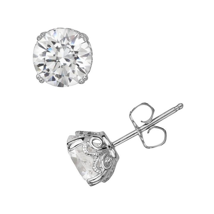 Emotions Sterling Silver Solitaire Earrings - Made With Swarovski Zirconia, Women's, White