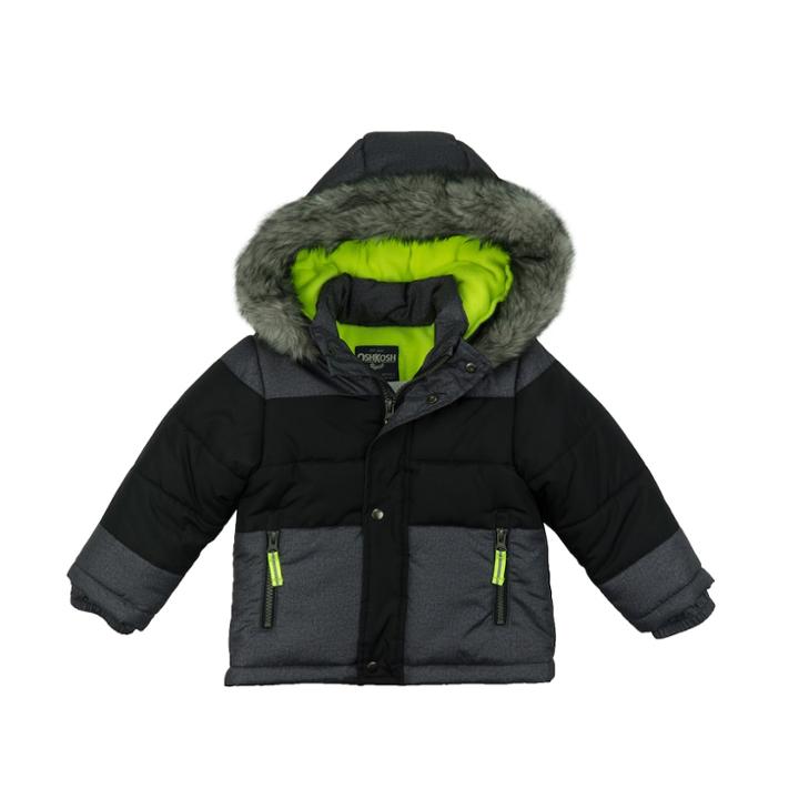 Boys 4-7 Carter's Faux-fur Trim Heavyweight Colorblock Jacket, Size: 7, Black