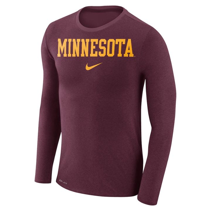 Men's Nike Minnesota Golden Gophers Marled Long-sleeve Dri-fit Tee, Size: Large, Red (maroon)