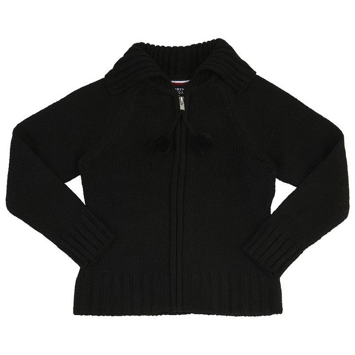 Girls 4-20 French Toast School Uniform Pom-pom Zip-up Sweater, Girl's, Size: 7-8, Black