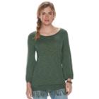 Women's Sonoma Goods For Life&trade; Fringe V-neck Sweater, Size: Large, Green