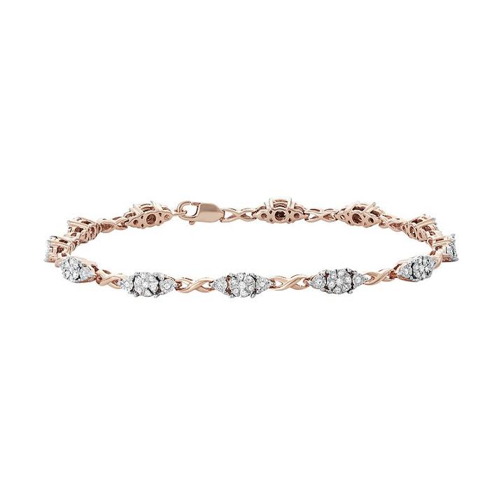 14k Rose Gold Over Silver 1/2 Carat T.w. Diamond Infinity Link Bracelet, Women's, Size: 7, White