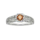 Igl Certified Red & White Diamond Square Halo & Triple Row Engagement Ring In 14k White Gold (1 Carat T.w.), Women's, Size: 7.50