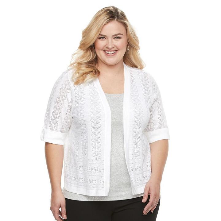 Plus Size Croft & Barrow&reg; Geometric-stitch Cardigan, Women's, Size: 3xl, White