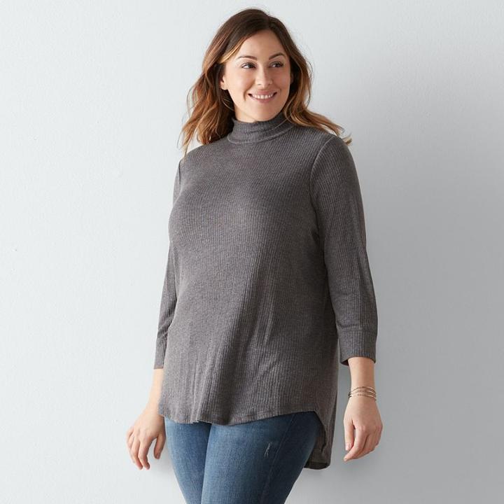 Plus Size Sonoma Goods For Life&trade; Essential Ribbed Mockneck Tee, Women's, Size: 3xl, Grey (charcoal)