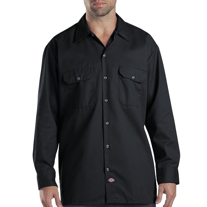 Men's Dickies Original Fit Twill Work Shirt, Size: Medium, Black