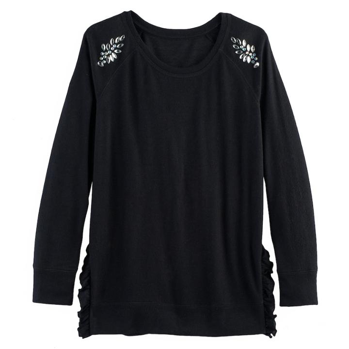 Girls 7-16 & Plus Size So&reg; Ruffle Sweater, Size: 18 1/2, Black