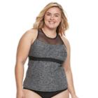 Plus Size N Space-dye Mesh Racerback Tankini Top, Women's, Size: 3xl, Med Grey