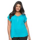 Plus Size Apt. 9 Zip Front Lattice Tee, Women's, Size: 2xl, Turquoise/blue (turq/aqua)
