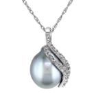 10k White Gold Tahitian Cultured Pearl & 1/10 Carat T.w. Diamond Swirl Pendant Necklace, Women's, Size: 17, Grey