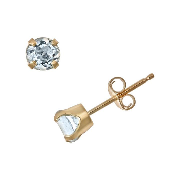 14k Gold Aquamarine Stud Earrings - Kids, Girl's, Yellow
