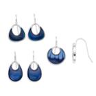 Silver Tone Nickel Free Blue Circle & Teardrop Earring Set, Women's