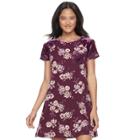 Juniors' Wallflower Print Velour Pocket T-shirt Dress, Teens, Size: Medium, Lt Purple