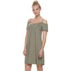 Juniors' Mudd&reg; Strappy Off-the-shoulder Fit & Flare Dress, Teens, Size: Medium, Med Green